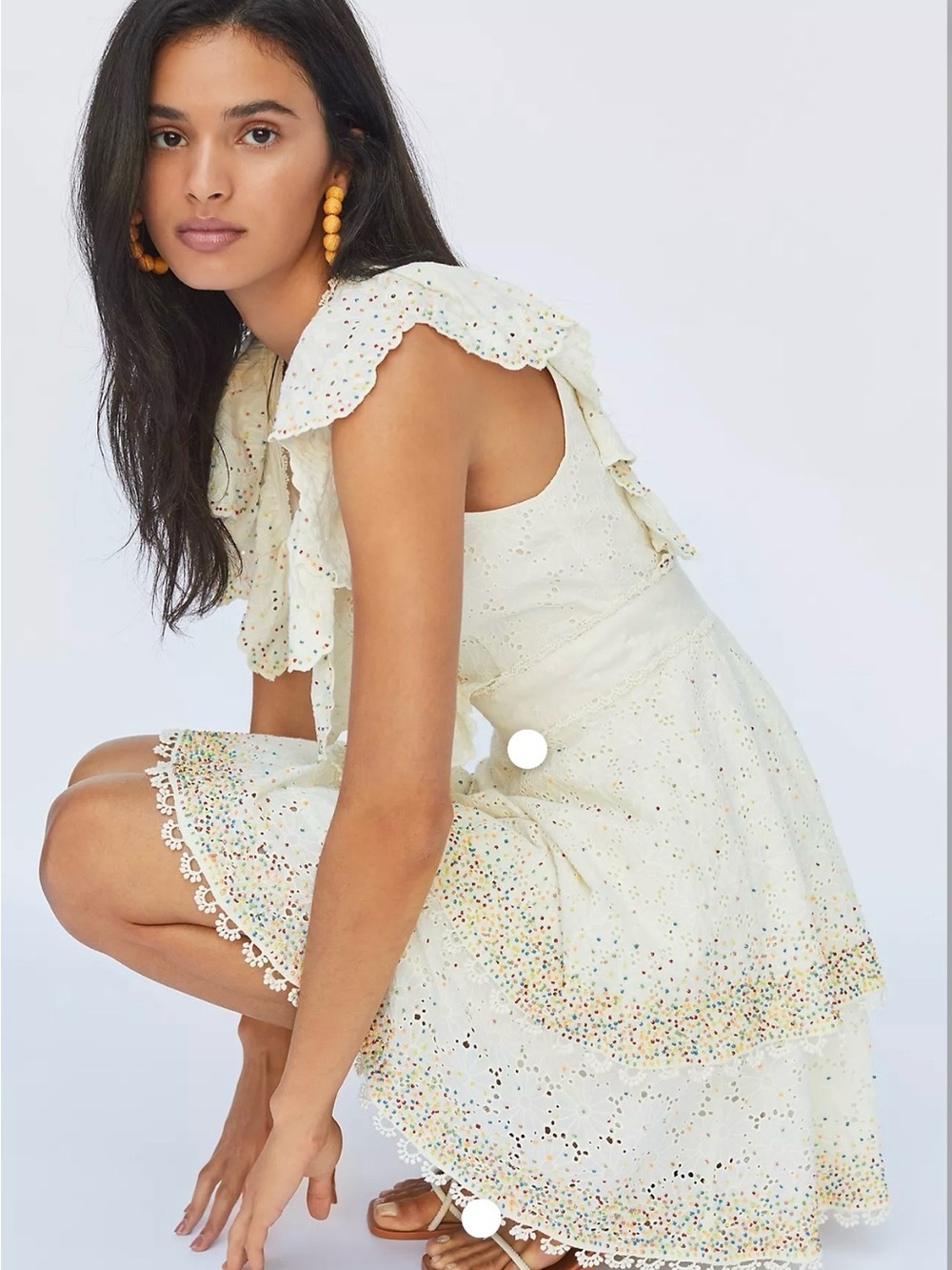 Farm Rio Cotton Beaded Eyelet Mini Dress Size small
